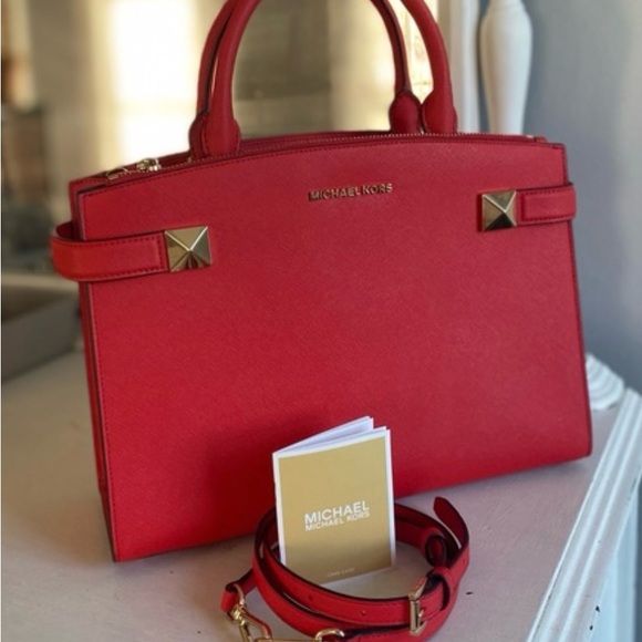 MICHAEL KORS KARLA SATCHEL RED PURSE